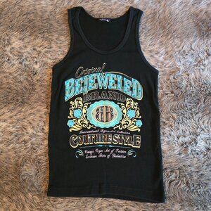 Bejeweled Brand Swarvoski crystal embellished black tank Top OS